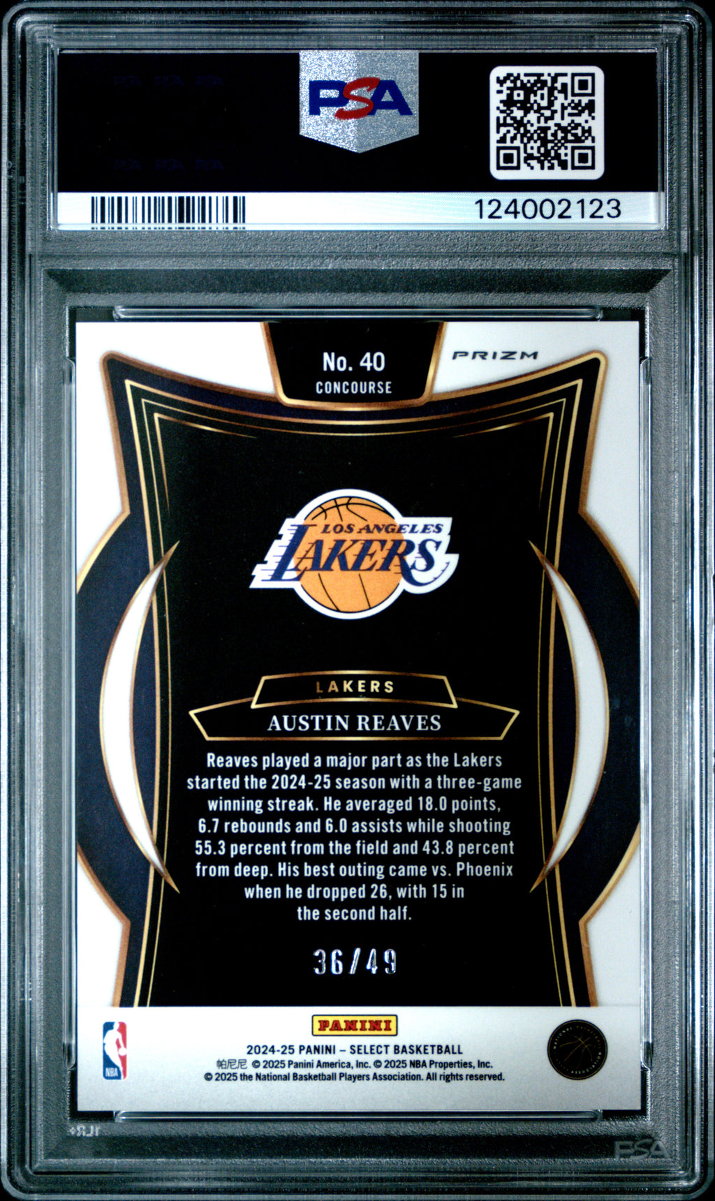 2024 Panini Select #40 Austin Reaves Red Disco PSA 10