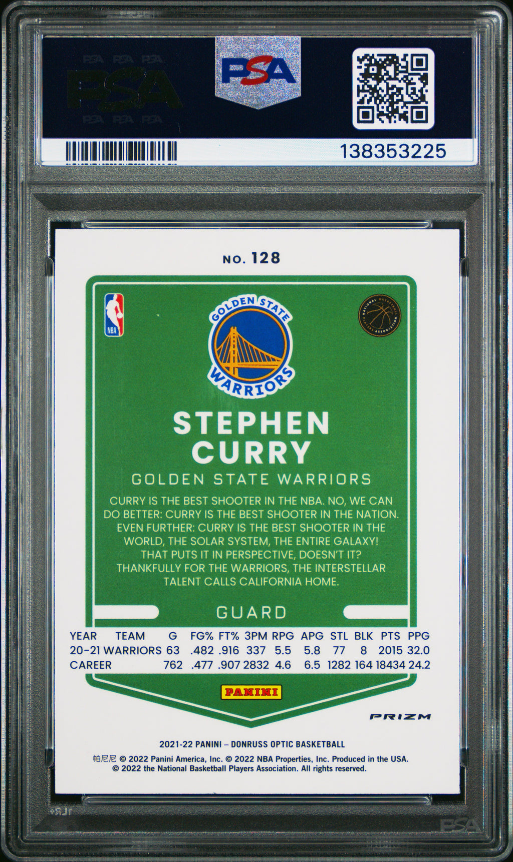 2021 Panini Donruss Optic #128 Stephen Curry Red Wave PSA 10