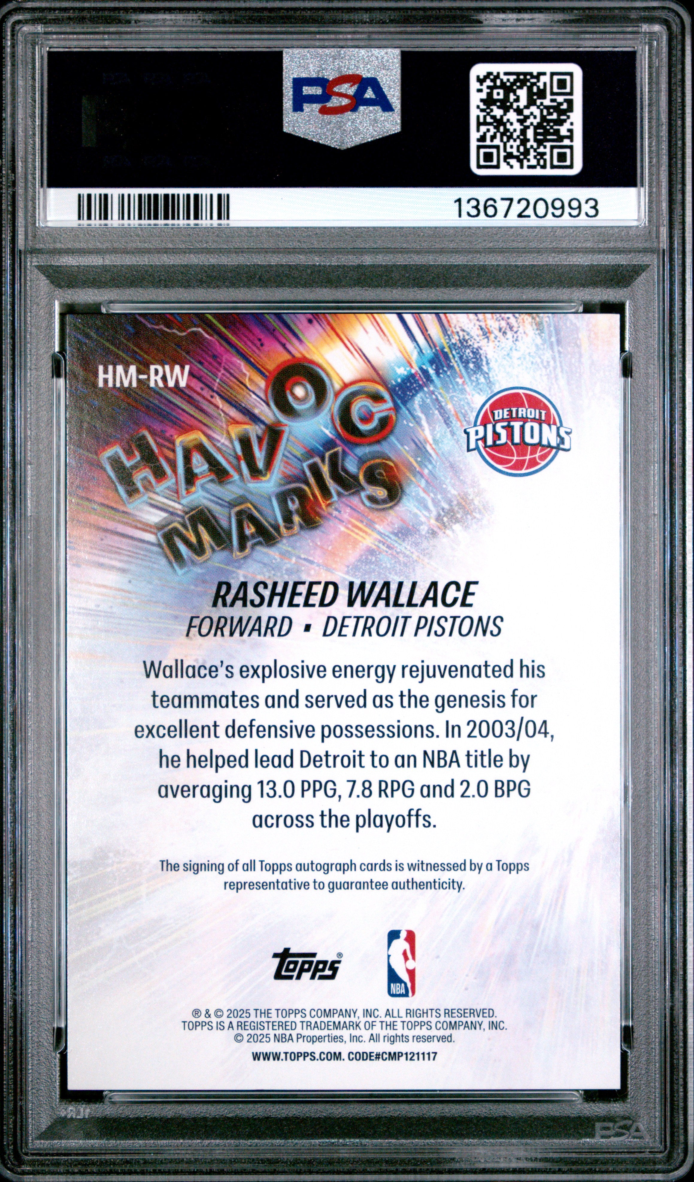 2025 Topps Havoc Marks #HM-RW Rasheed Wallace Green Rainbow PSA 10 POP 1