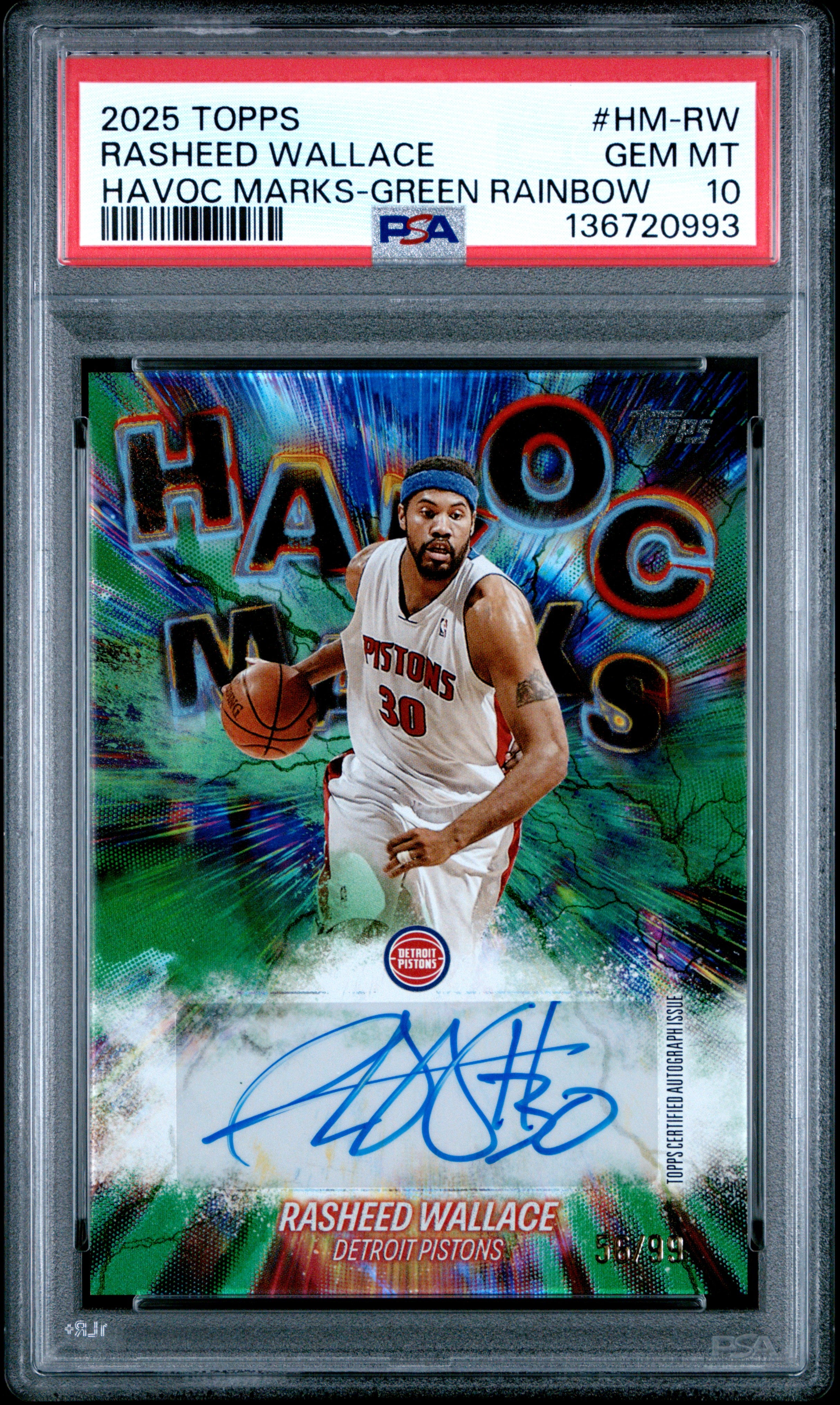 2025 Topps Havoc Marks #HM-RW Rasheed Wallace Green Rainbow PSA 10 POP 1